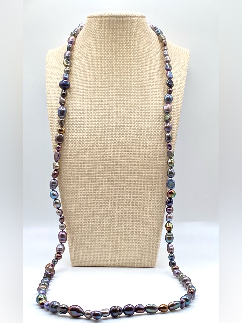 Peacock Black Baroque Pearl Necklace Long Opera Strand Irregular Rope Flapper
